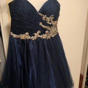 Strapless navy blue homecoming dress